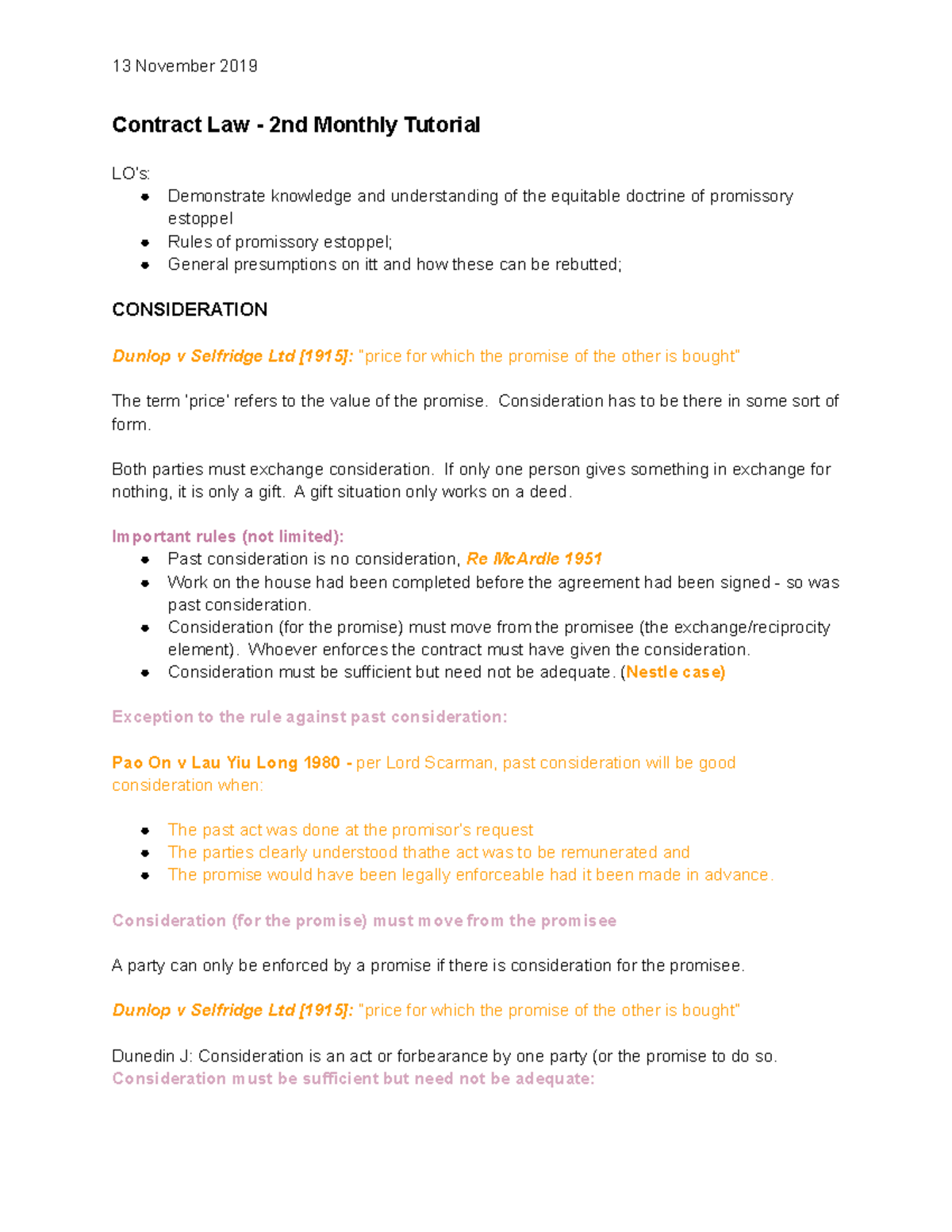 Contract Law Consideration And Promissory Estoppel Contract Law 2nd Monthly Tutorial Lo S Contract Law Consideration And Promissory Estoppel Contract Law 2nd Monthly Tutorial Lo S