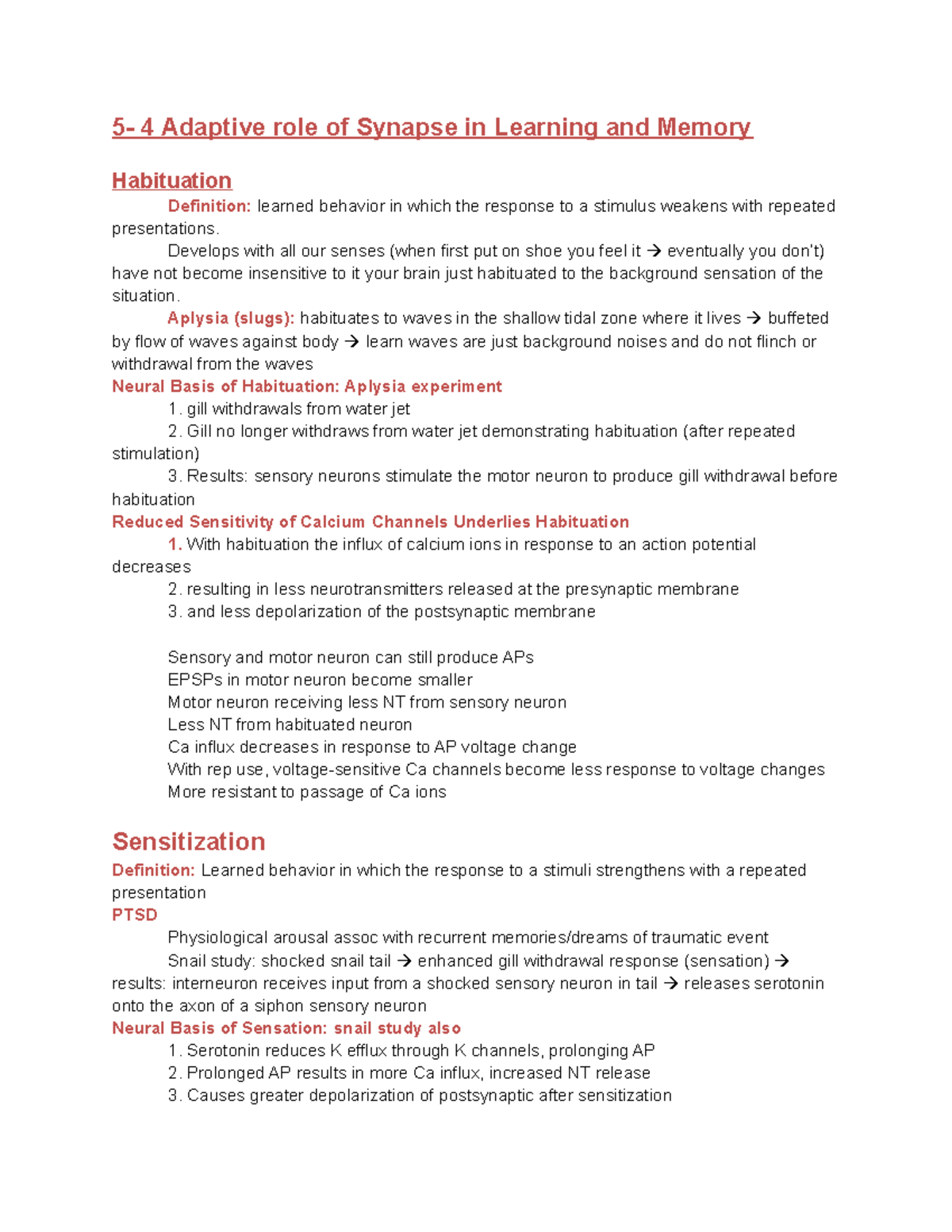 Chapter 5 notes - n/a - 4 Adaptive role of Synapse in Learning and ...
