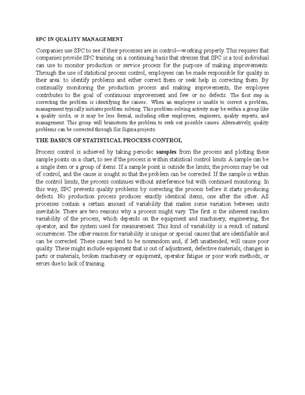 SPC IN Quality Management - SPC IN QUALITY MANAGEMENT Companies use SPC ...