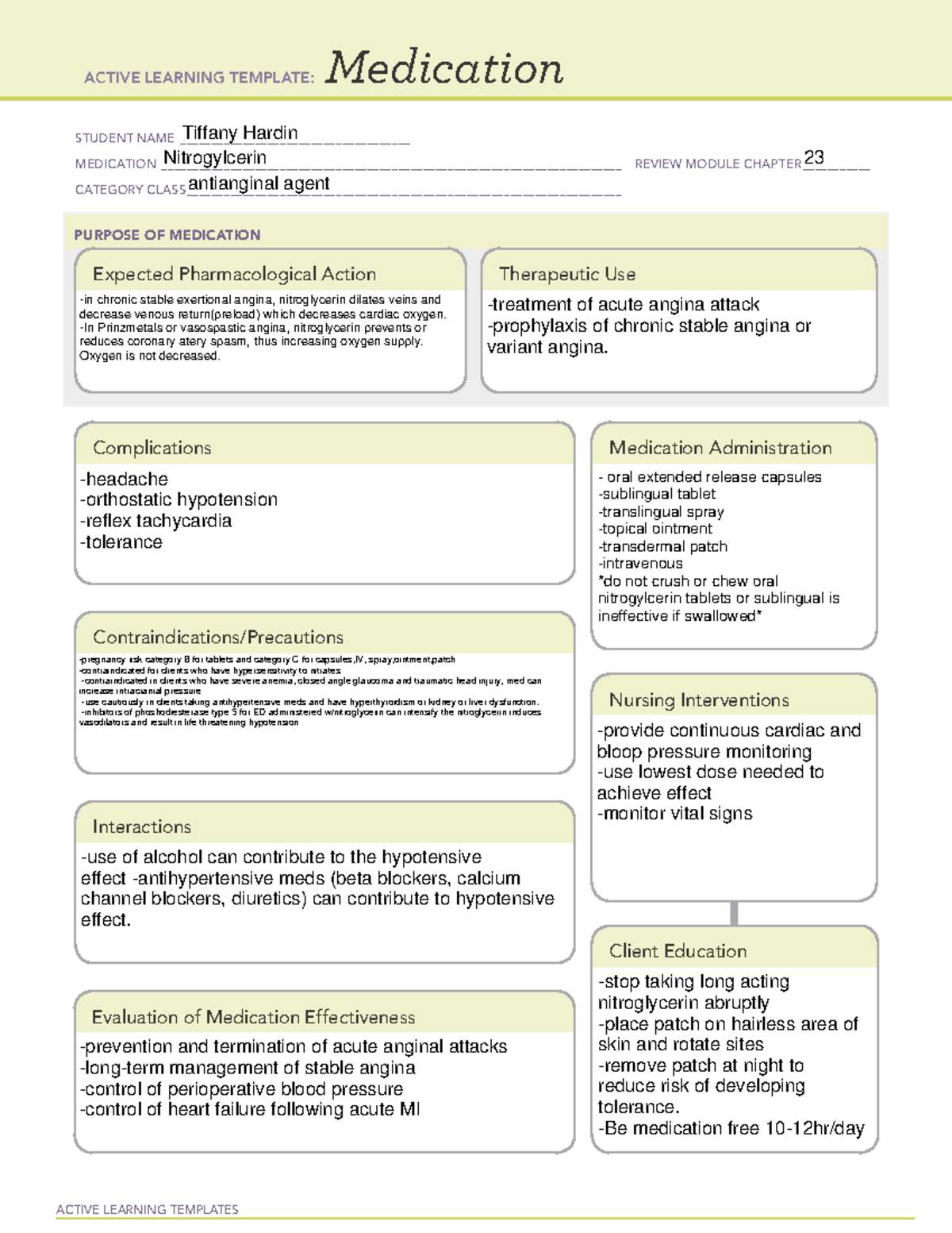 Nitrogylcerin - drug card - ACTIVE LEARNING TEMPLATES Medication ...