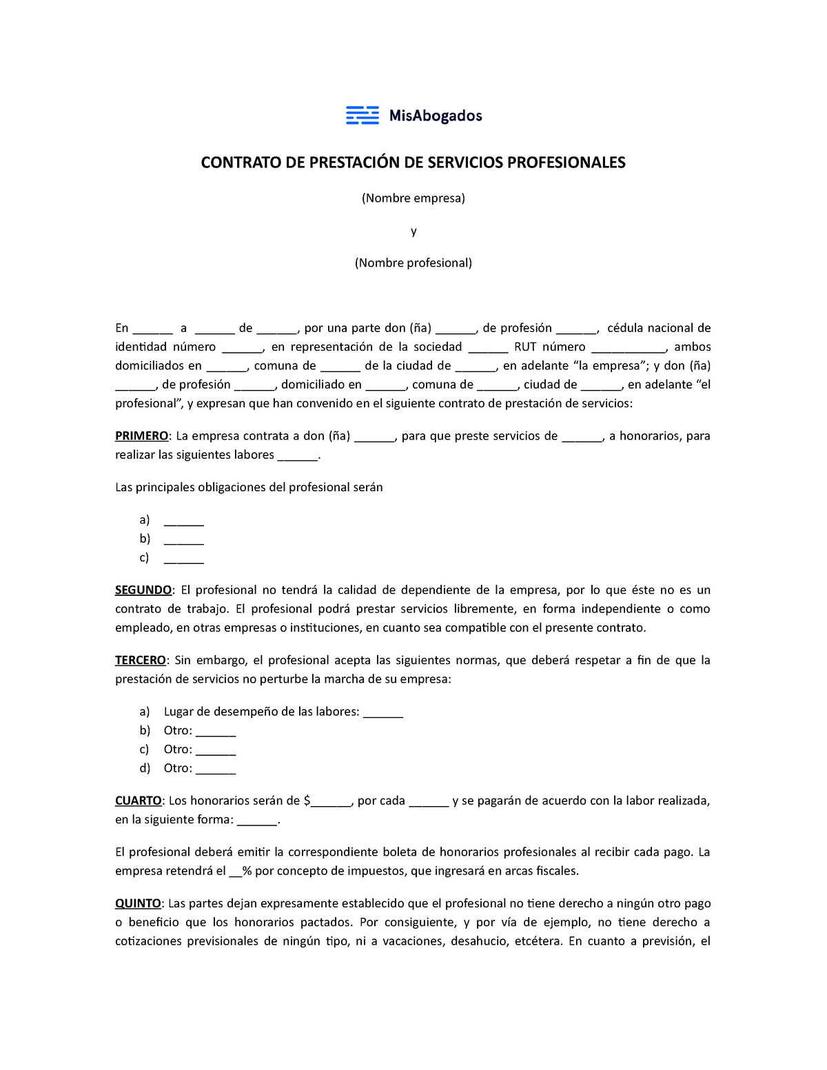 Modelo Contrato Honorarios 2021 Contrato De PrestaciÓn De Servicios Profesionales Nombre 2577