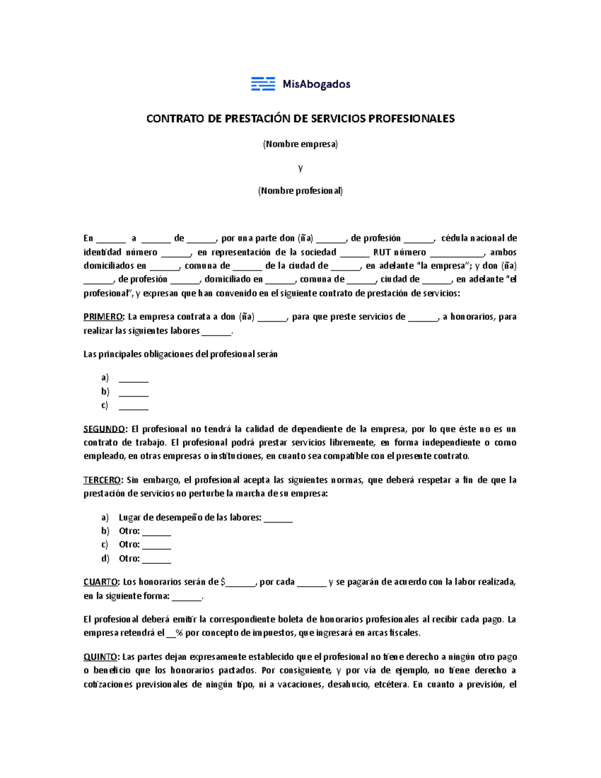 Modelo Contrato Honorarios 2021 Contrato De PrestaciÓn De Servicios Profesionales Nombre 2577