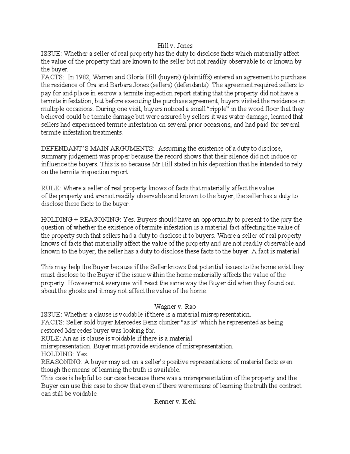 ALAW Cases - ALAW Briefs - Hill v. Jones ISSUE: Whether a seller of ...