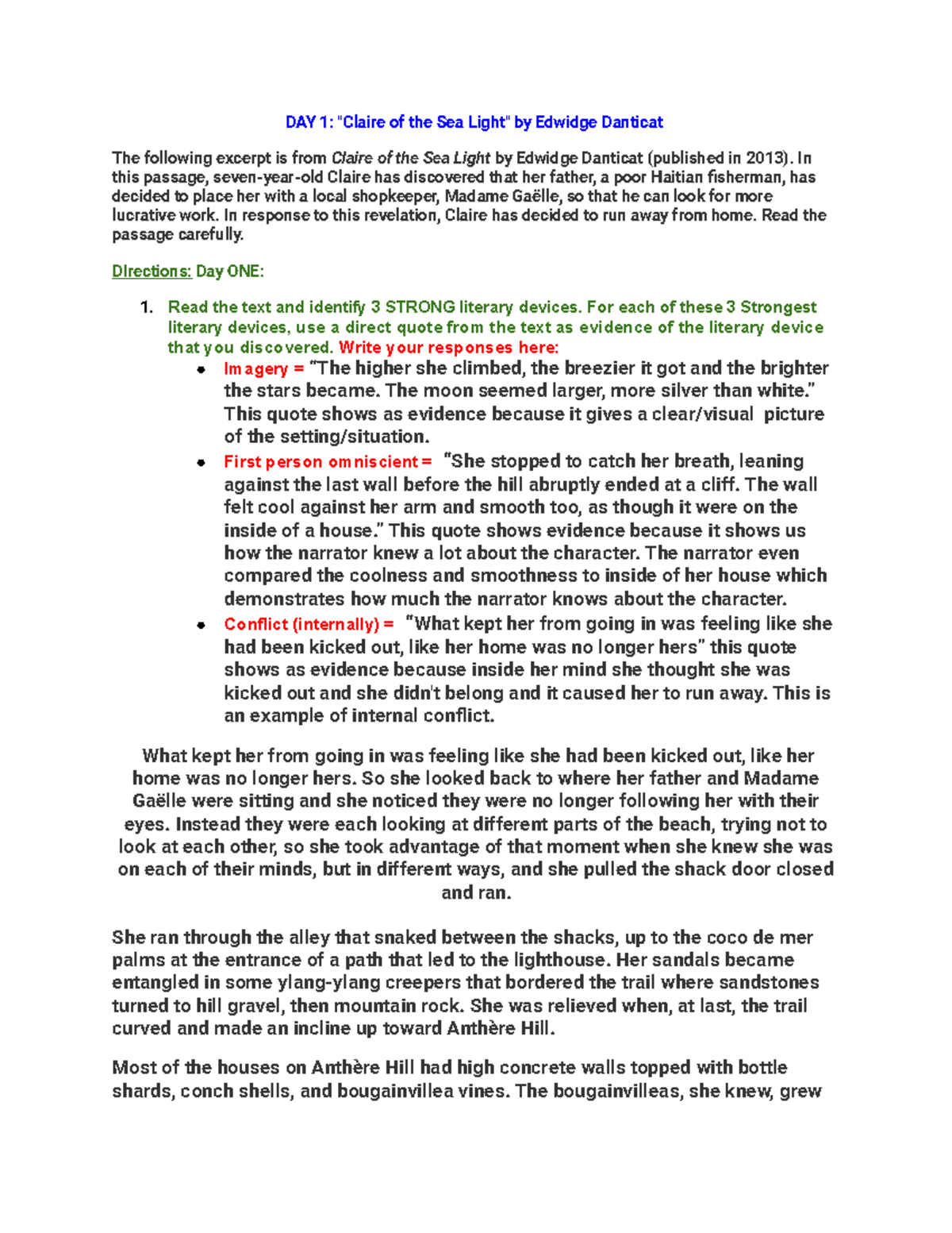 DAY 1 Claire of the Sea Light by Edwidge Danticat (Analysis) DAY 1