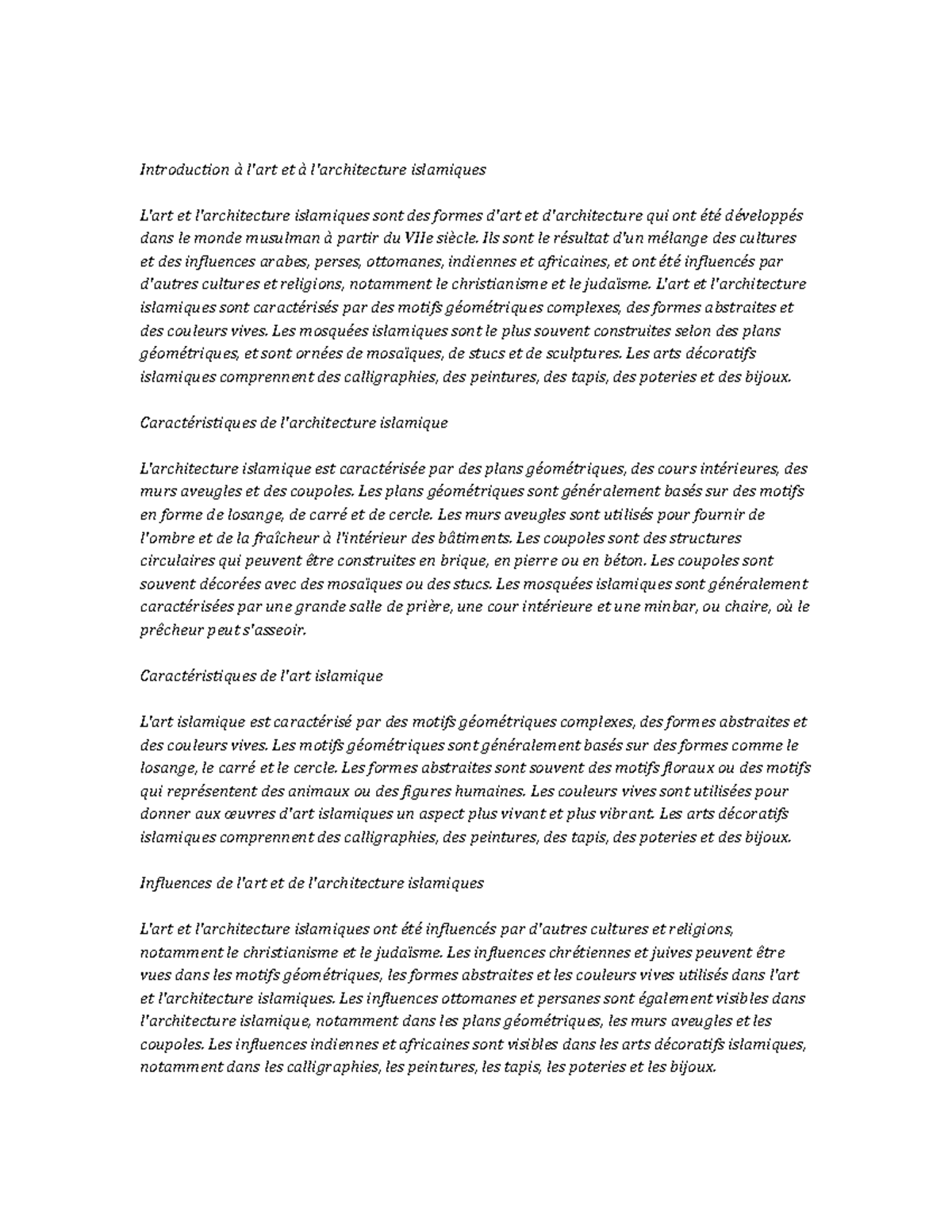 Islamic Art and Architecture Notes de cours Introduction à l'art et à