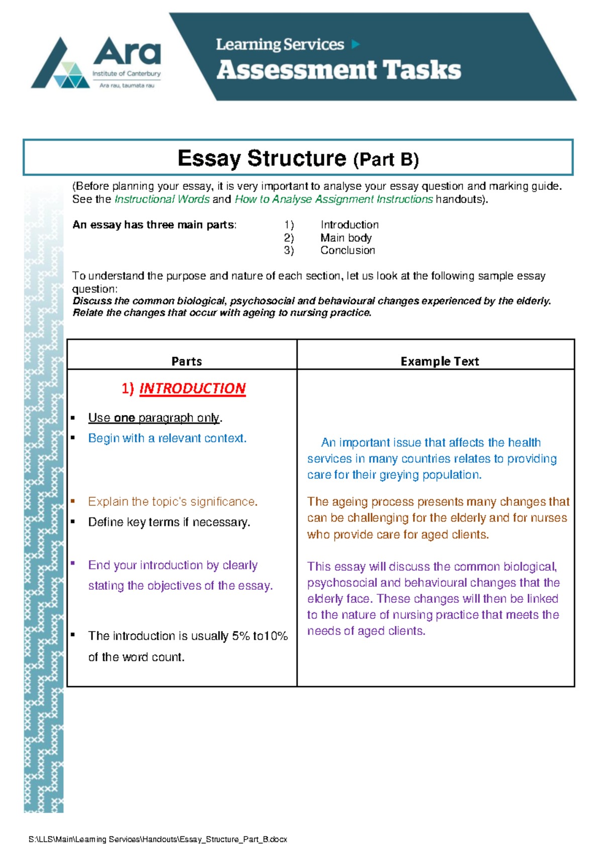 Essay Structure Part B - S:\LLS\Main\Learning Services\Handouts\Essay ...