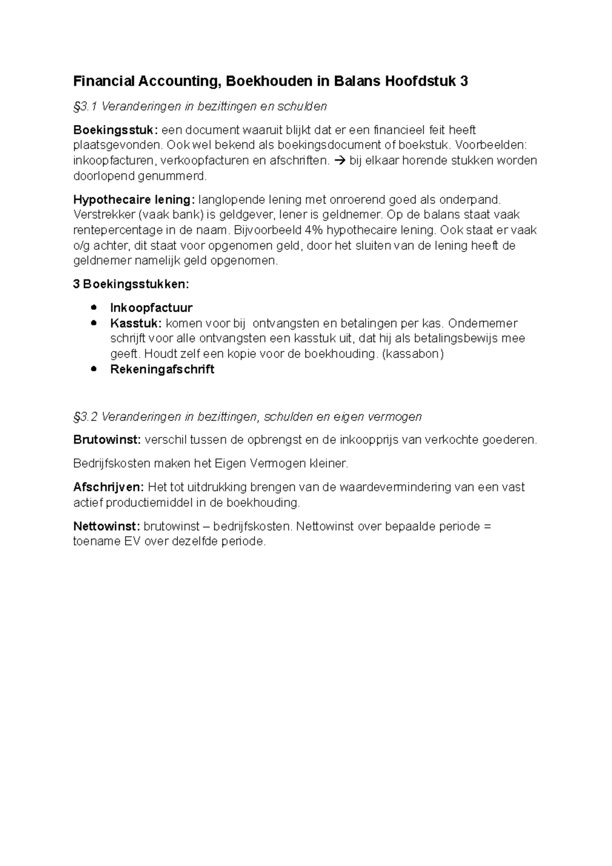 Boekhouden In Balans Hoofdstuk 3 Samenvatting - Financial Accounting ...