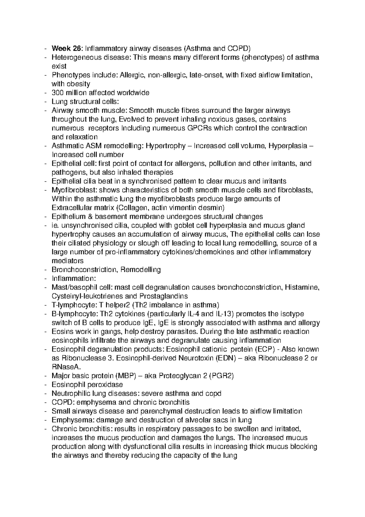 Week 26 asthma and copd - Lecture notes week 26 - Week 26 ...