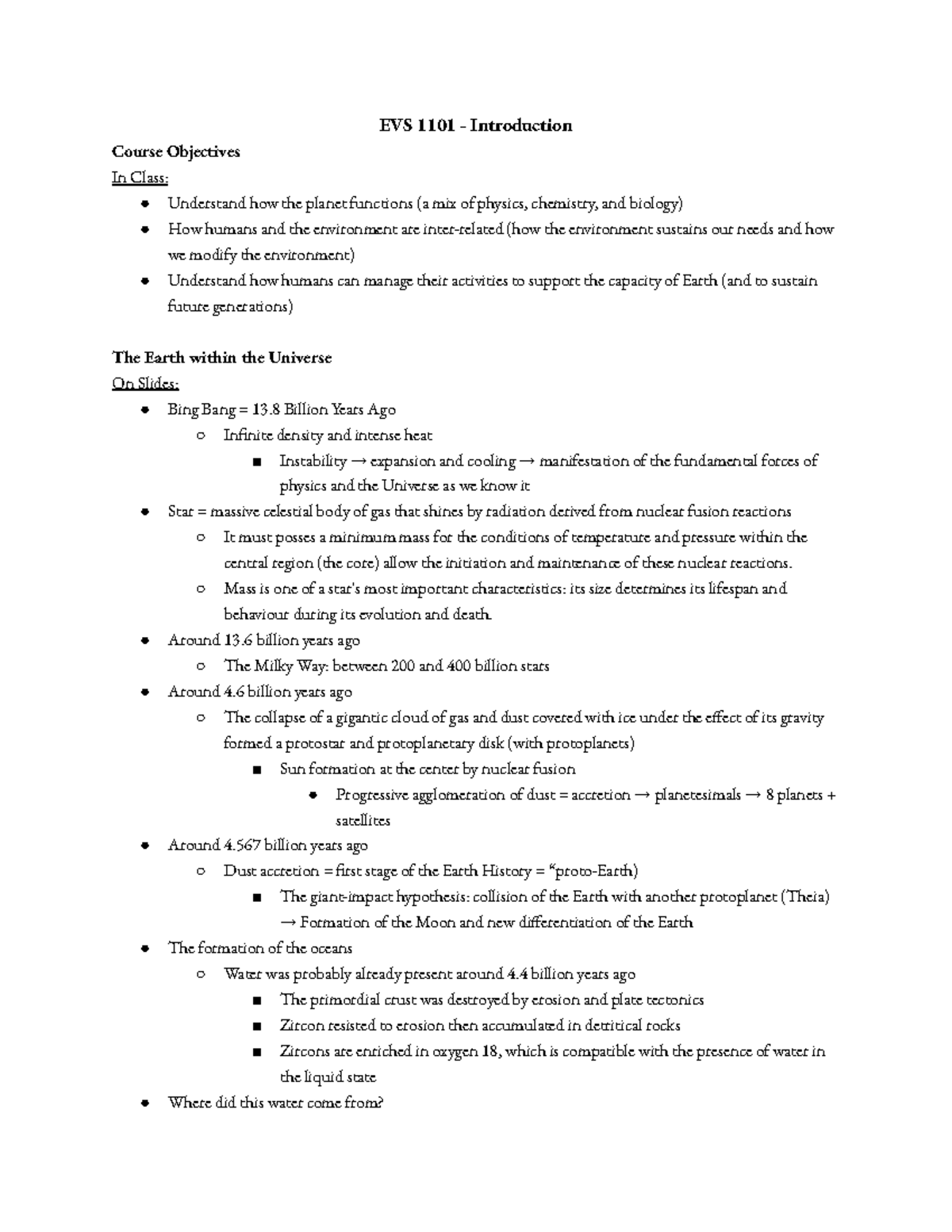EVS 1101 - Introduction - EVS 1101 - Introduction Course Objectives In ...