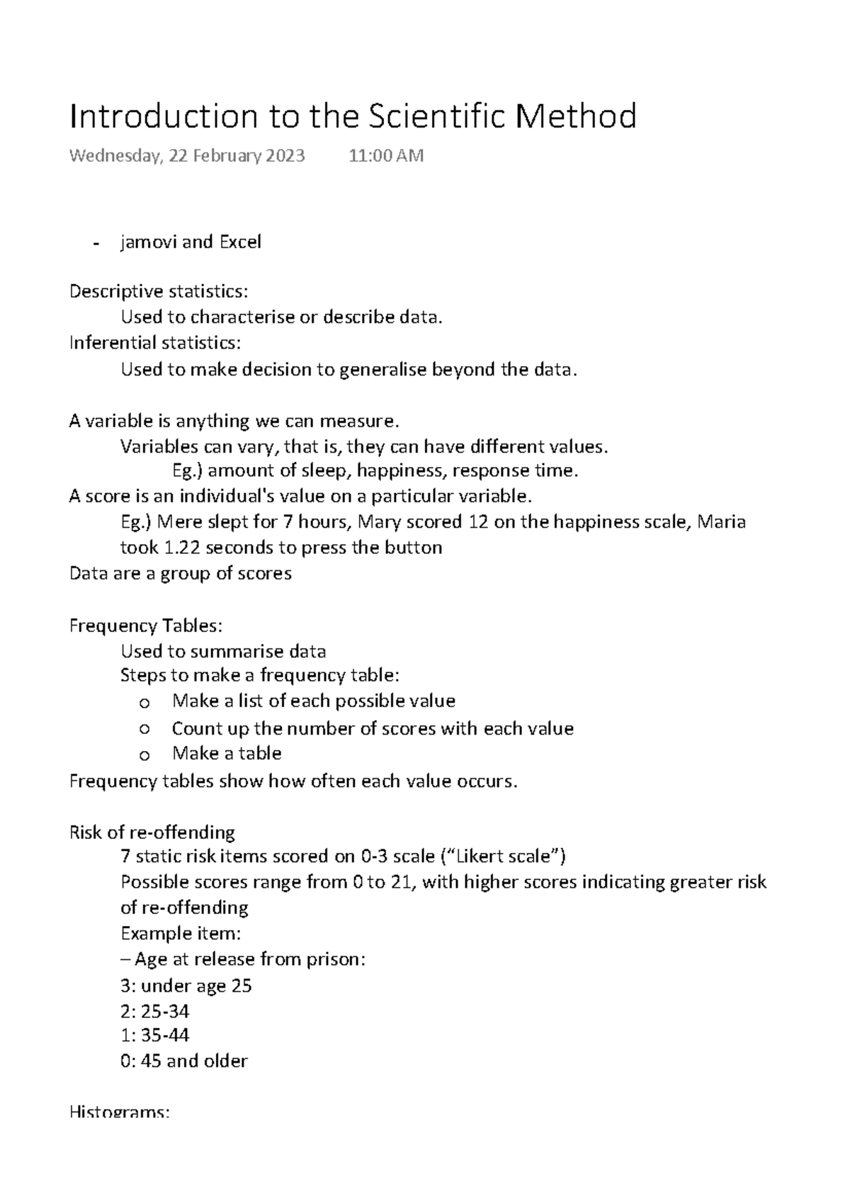 Introduction to the Scientific Method - jamovi and Excel Descriptive ...