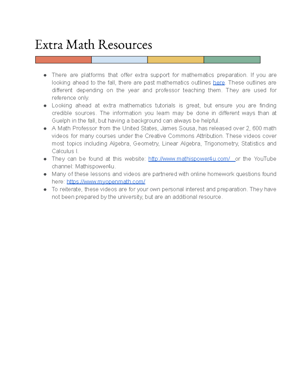 Extra Math Resources - notes - Extra Math Resources There are platforms ...