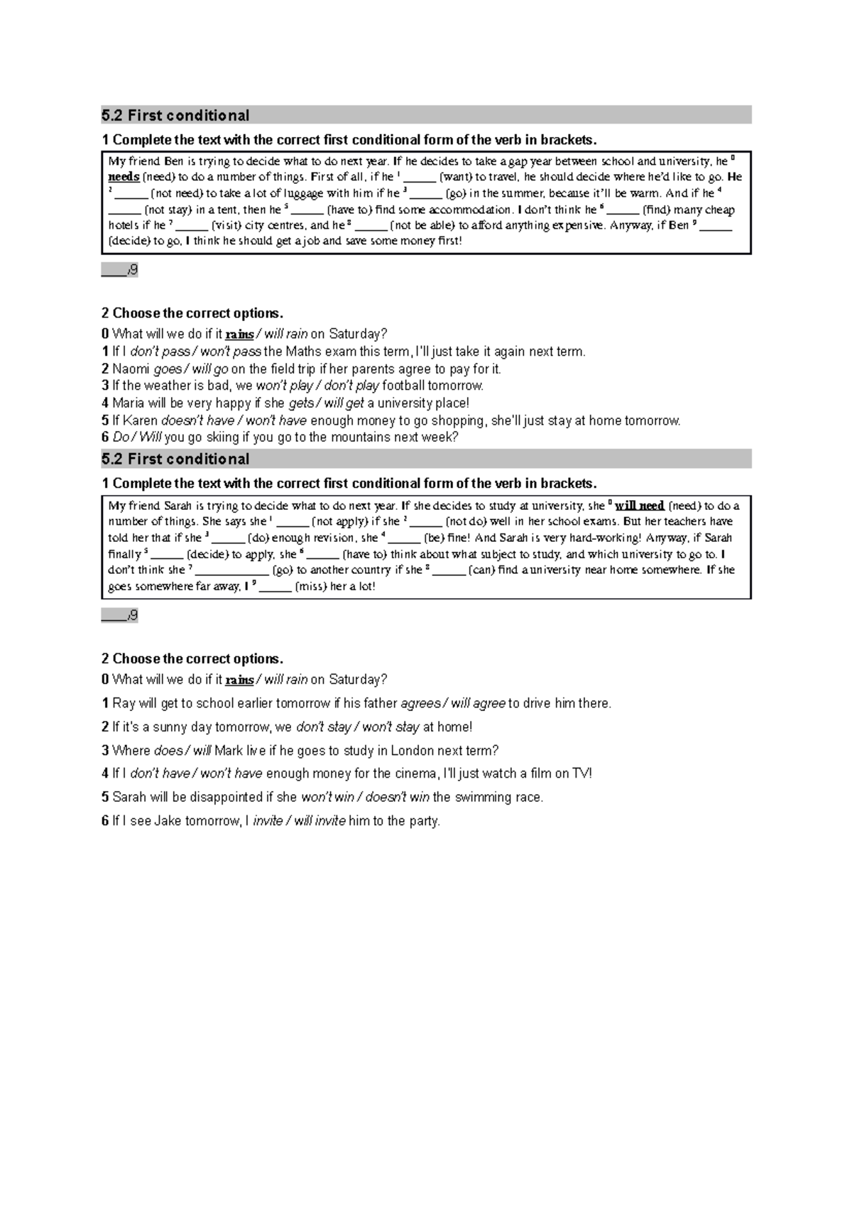 First Conditional testSkills WEEK 1 November 2017 for exam's ...