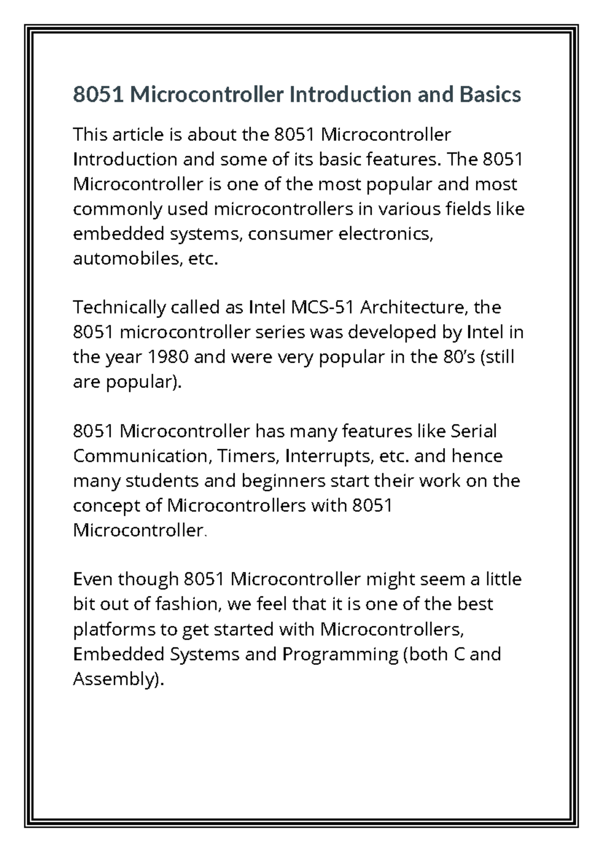8051 Microcontroller Introduction and Basics - The 8051 Microcontroller ...