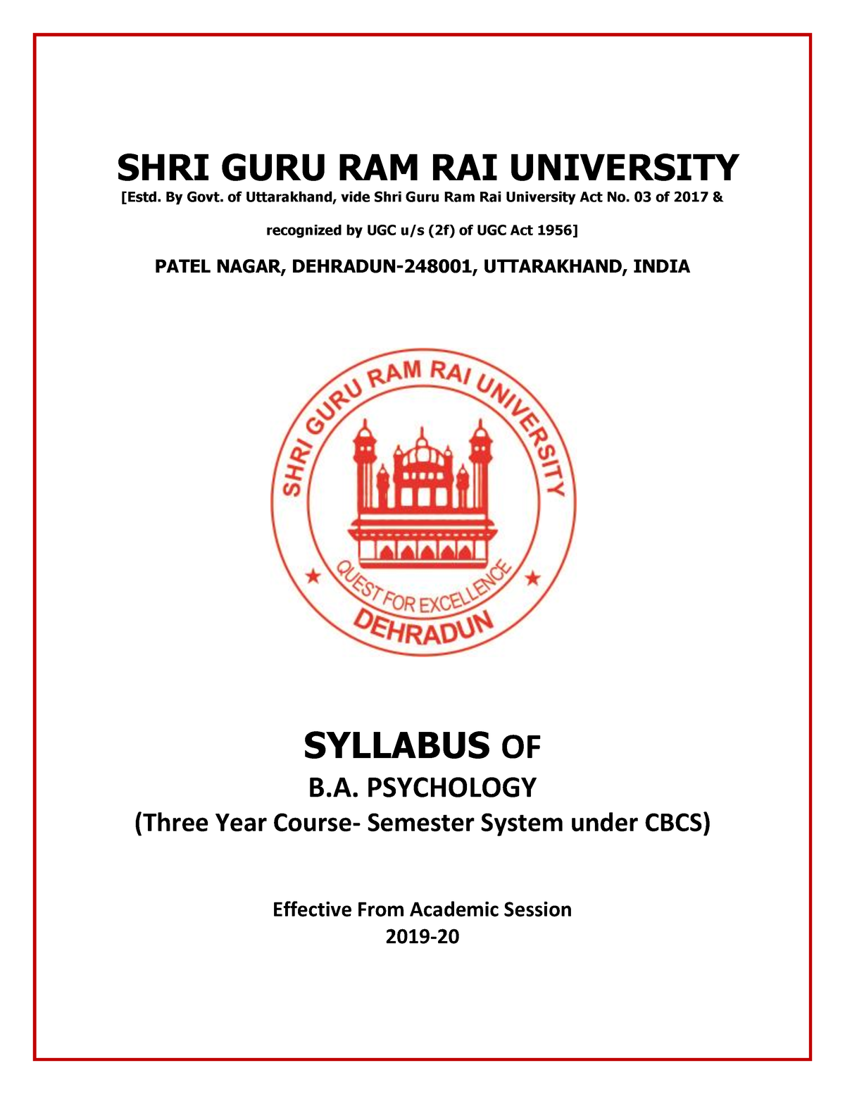 BA Psychology Syllabus 2019 Final - SHRI GURU RAM RAI UNIVERSITY [Estd ...