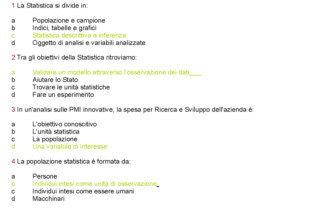 Test2 - Simulazione Test - 1 La Statistica Si Divide In: A Popolazione ...