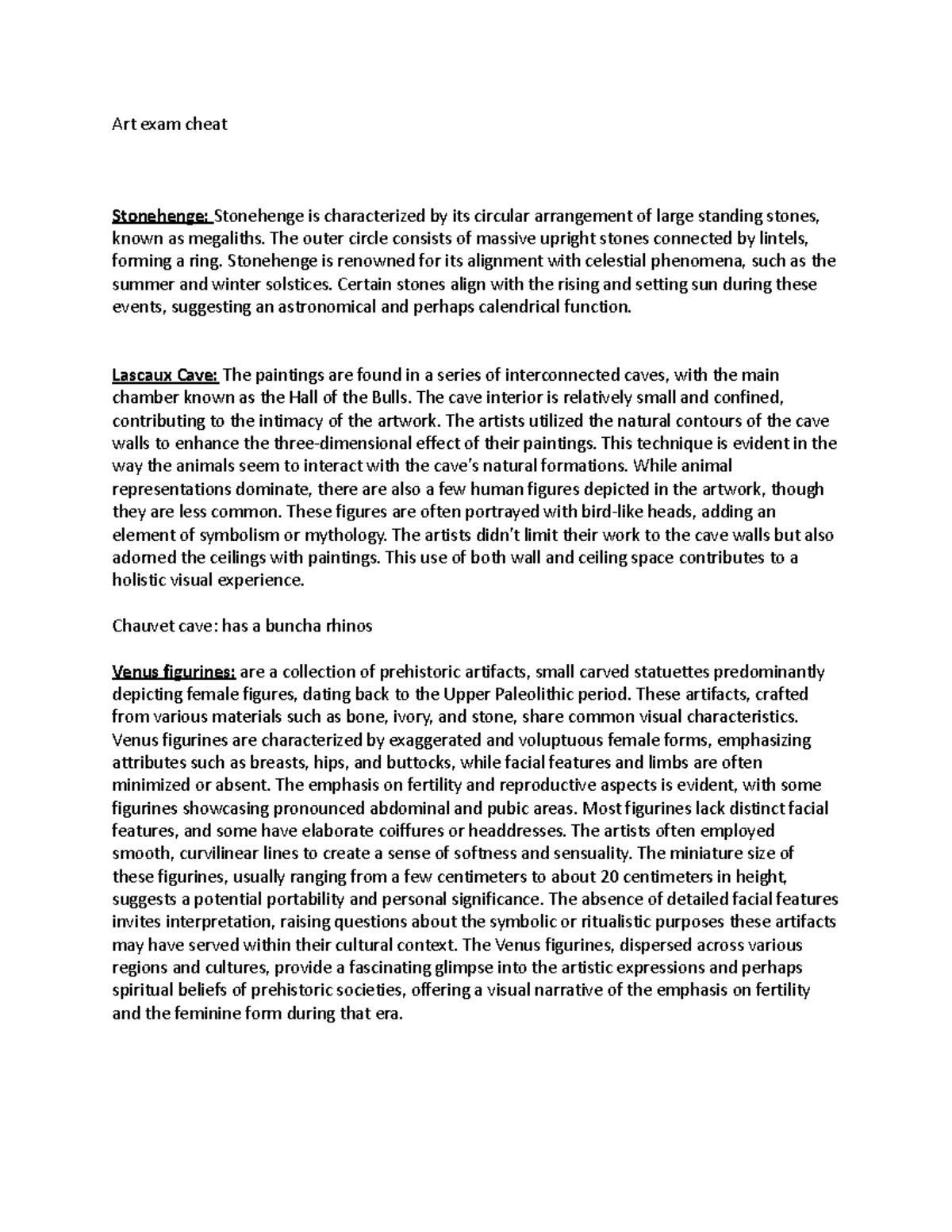 Survey Art history exam cheat Art exam cheat Stonehenge Stonehenge