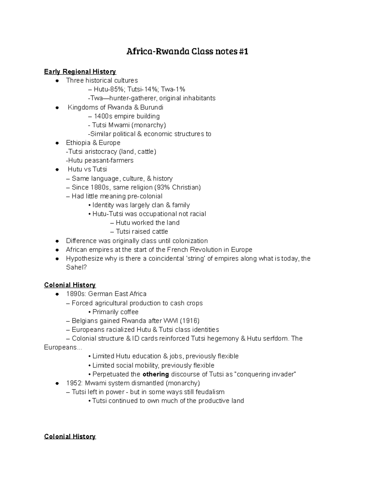 Africa-Rwanda Class notes - Africa-Rwanda Class notes Early Regional ...