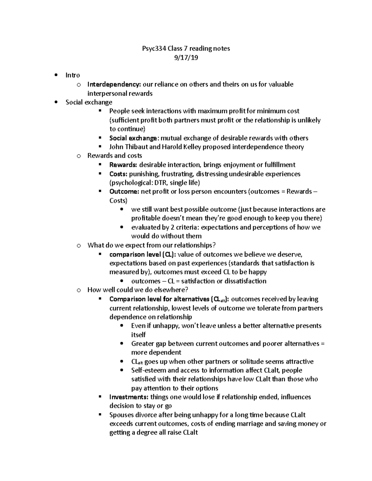 Psyc334 Class 7 reading notes - Psyc334 Class 7 reading notes 9/17 ...