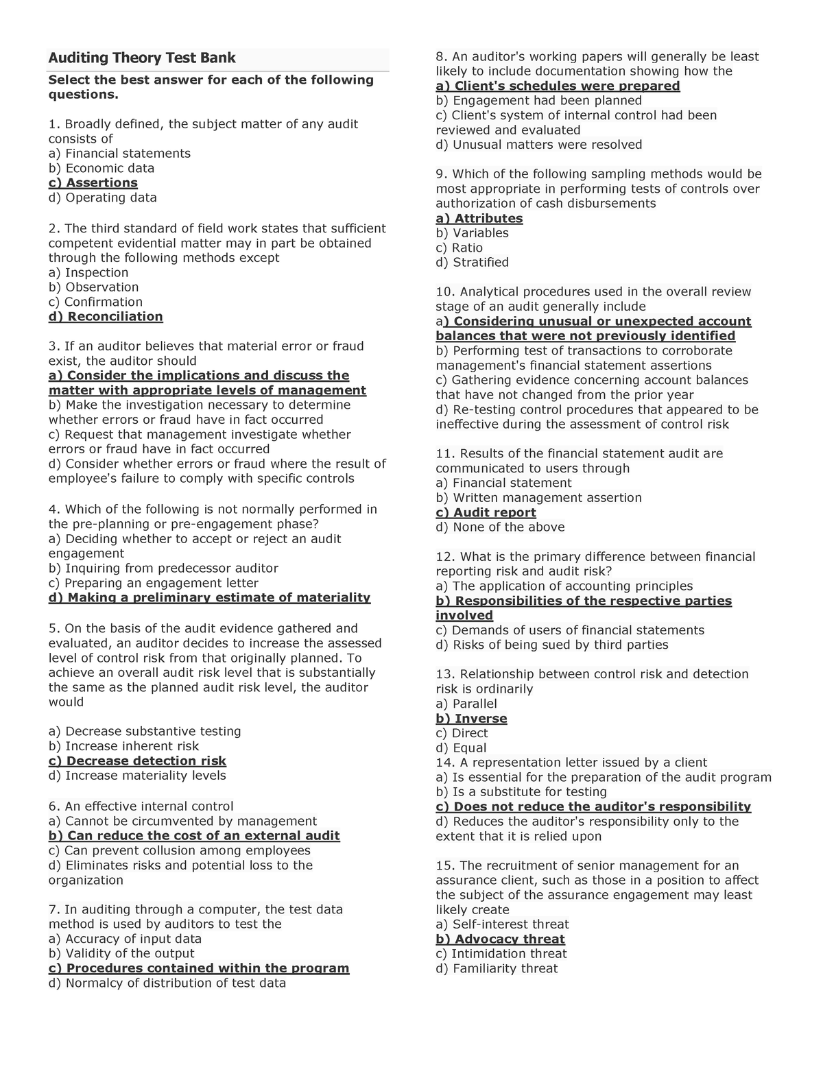 Toaz - Aud Theory - Auditing Theory Test Bank Select The Best Answer ...