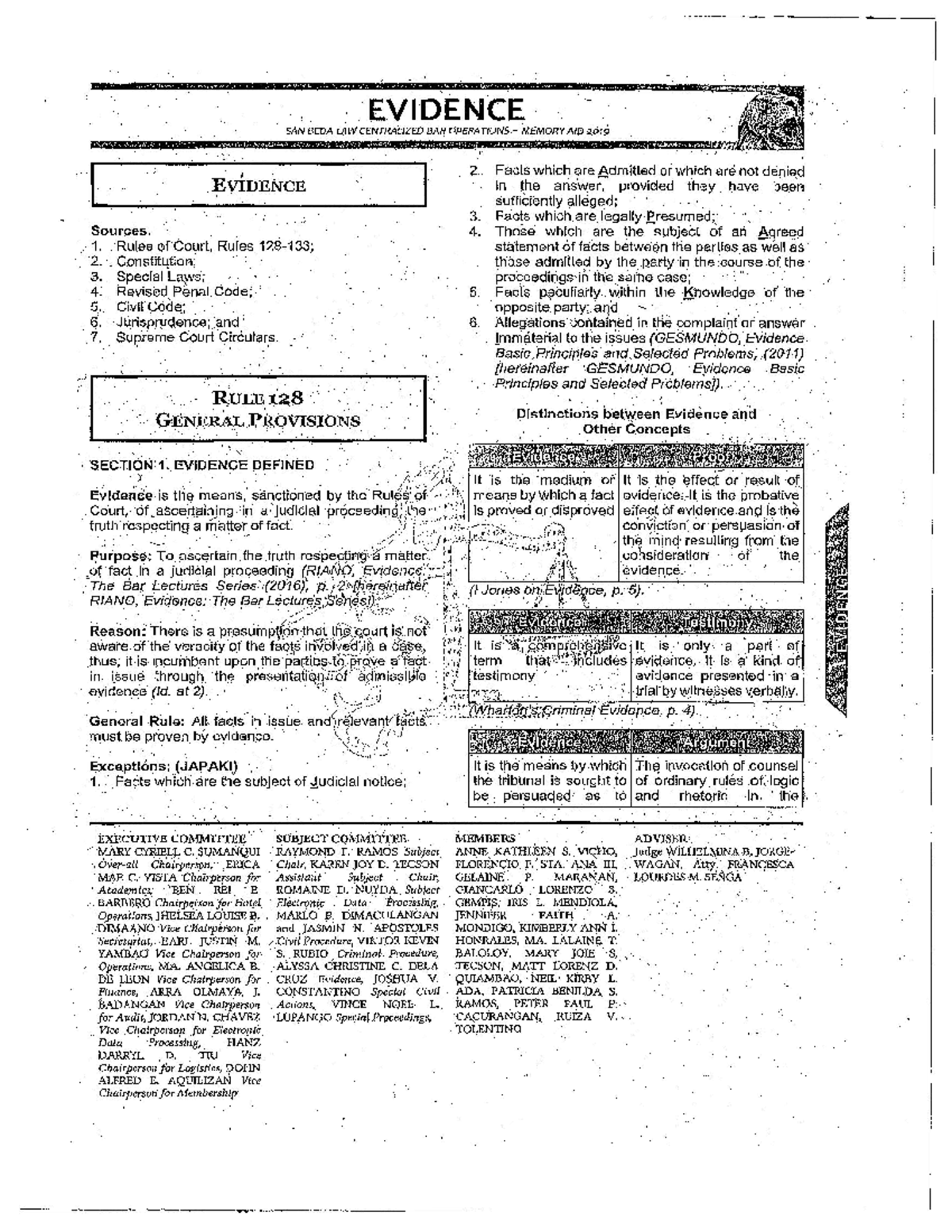 Memaid for Evidence - . EXECUTIVE coMMITIB~ · sOBJECT coMMITfEE.. ~ MD ...