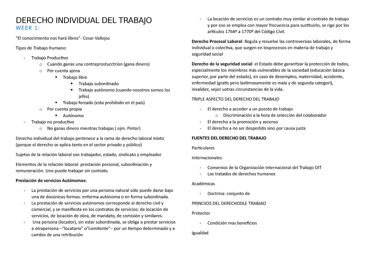 Resumen DE Derecho Individual DEL Trabajo - DERECHO INDIVIDUAL DEL ...