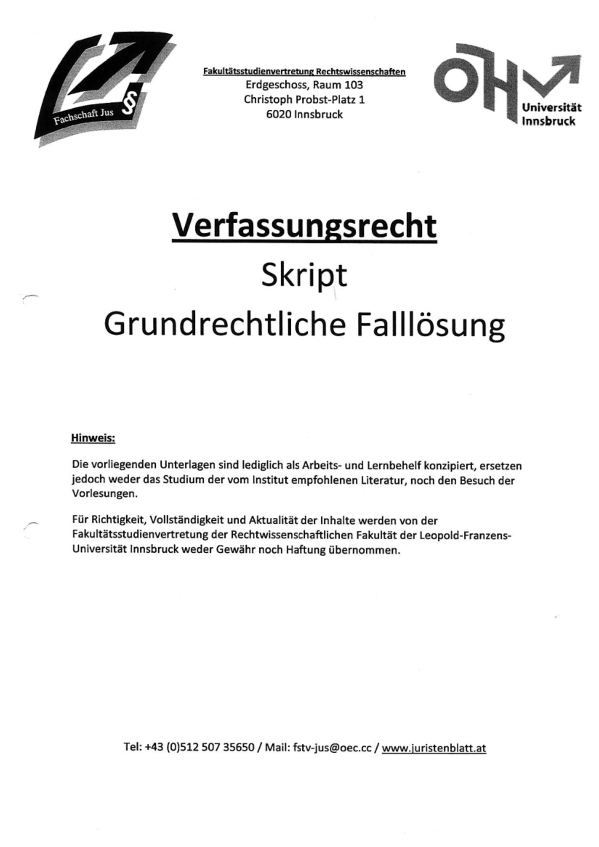 Skript Grundrechtliche Falllösung - Verfassungsrecht - Studocu