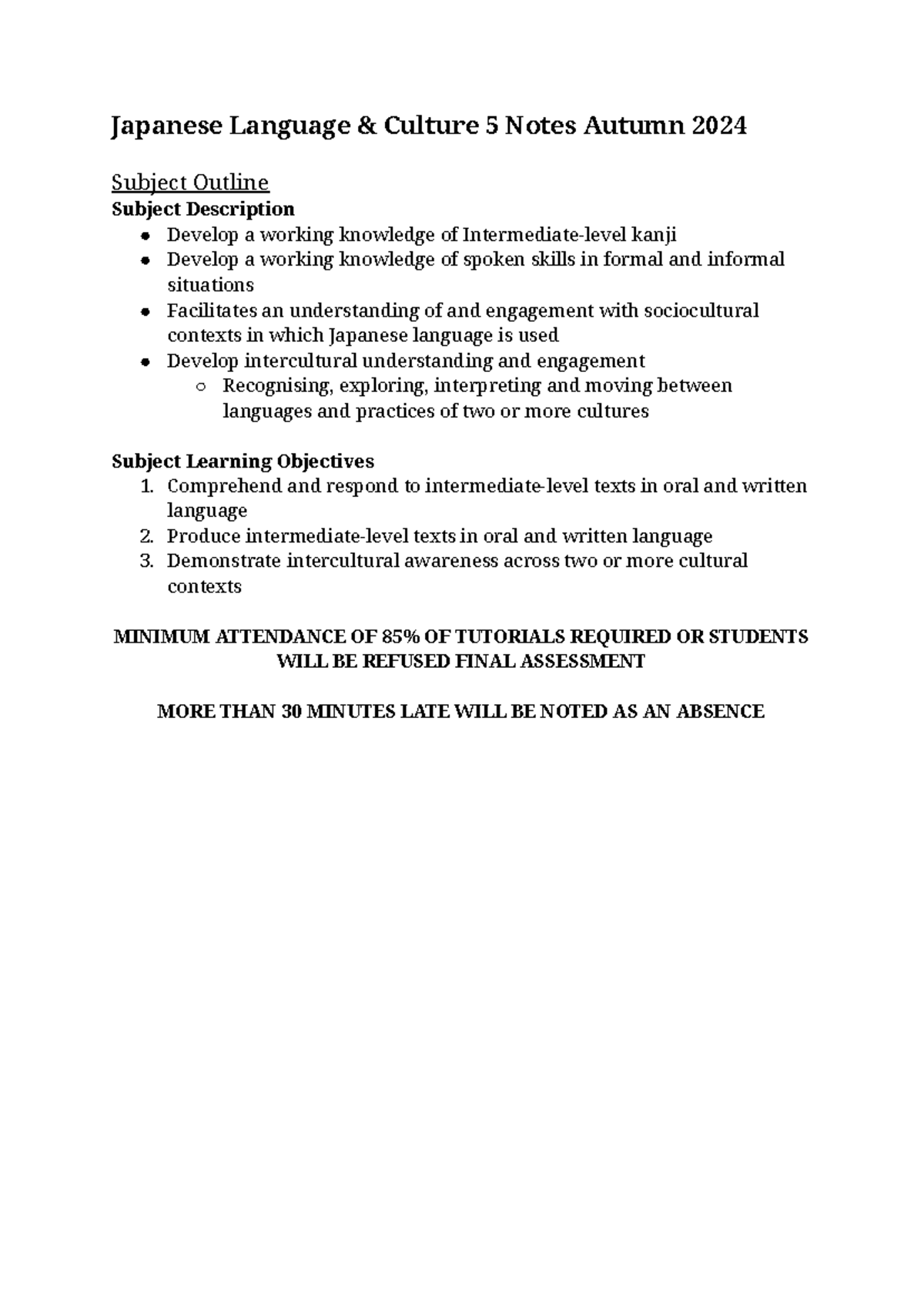 Japanese 5 Notes - Japanese Language & Culture 5 Notes Autumn 2024 ...