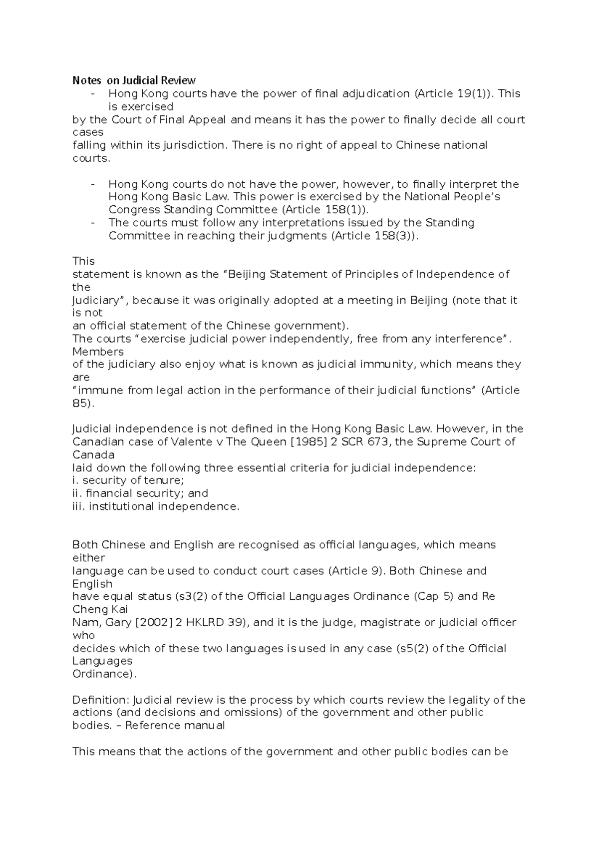 Notes on Judicial Review - Notes on Judicial Review Hong Kong courts ...