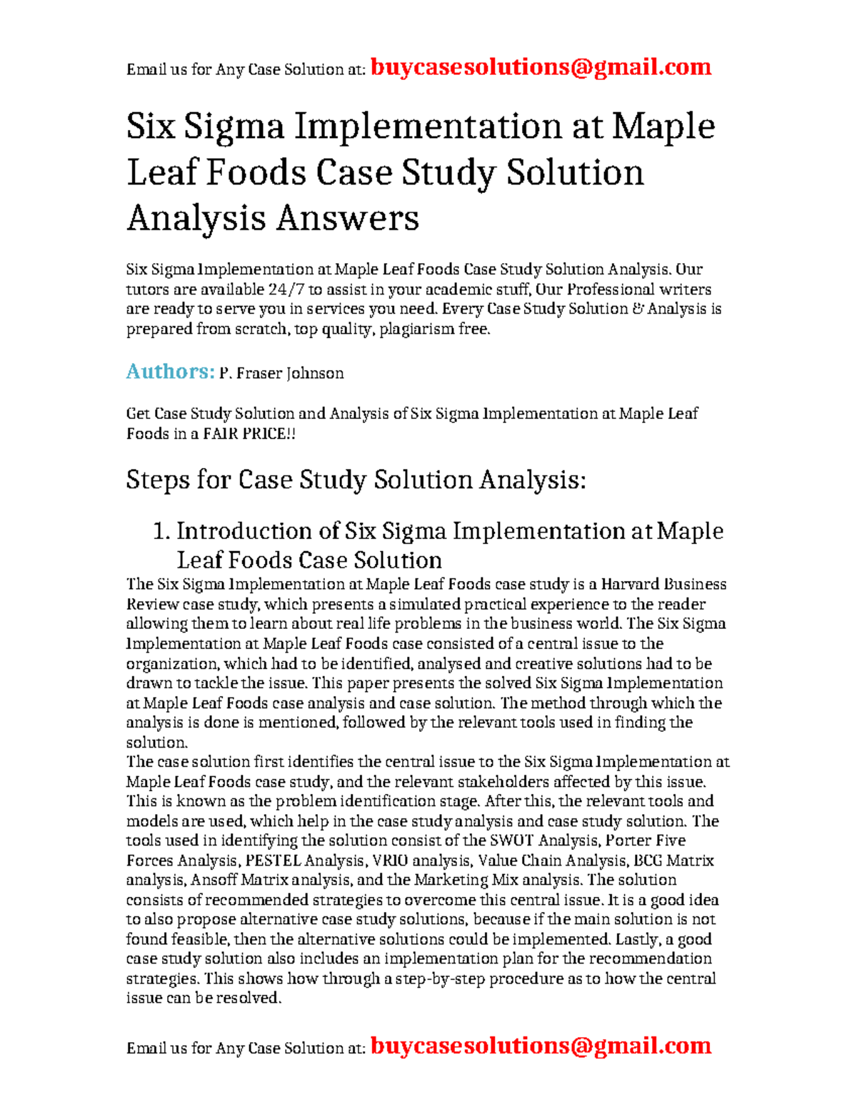 six sigma implementation at maple leaf foods case study