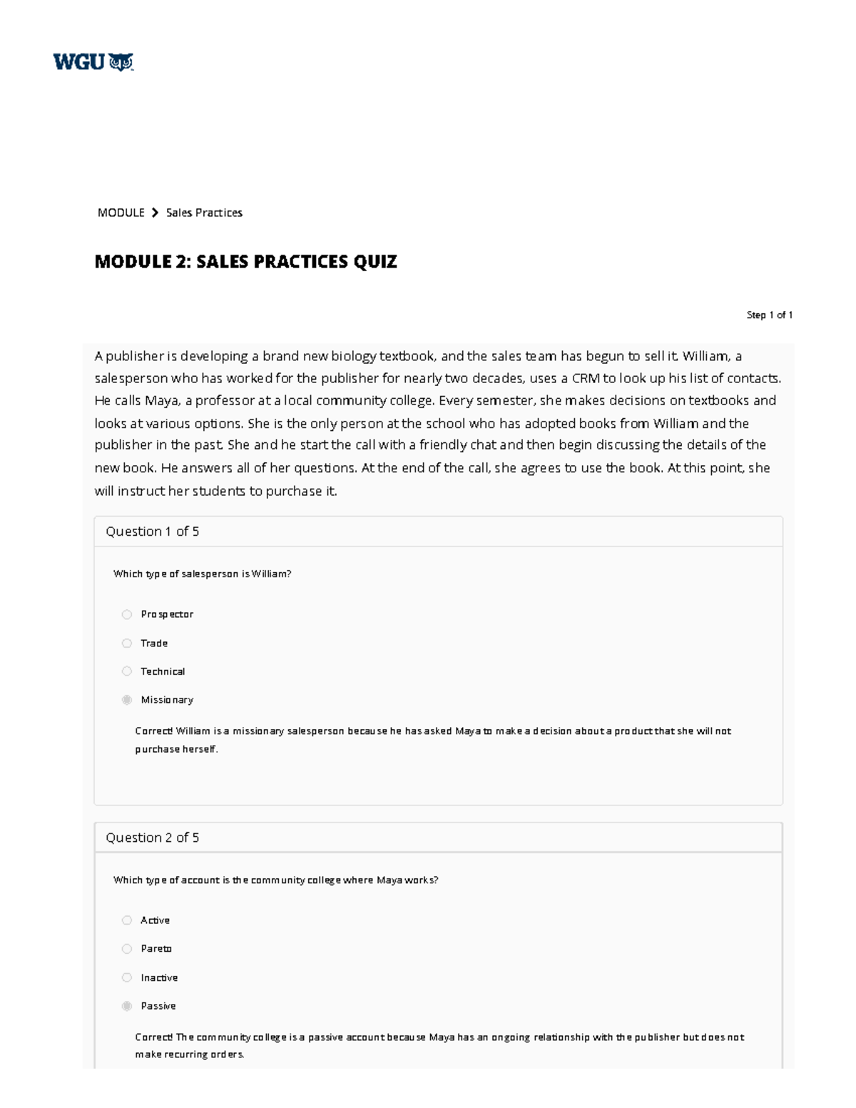 Module 2 - MODULE Sales Practices MODULE 2: SALES PRACTICES QUIZ Step 1 ...