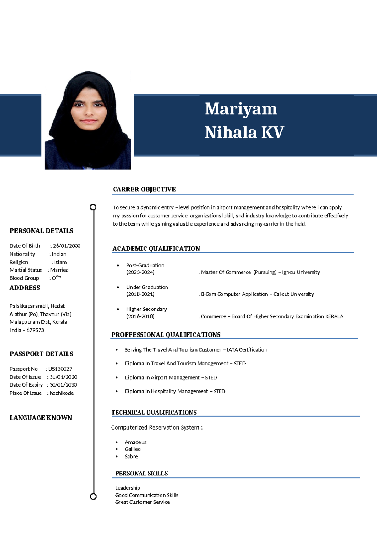 Mariyam Nihala KV - GOOD FOR STUDY - ACADEMIC QUALIFICATION Post ...