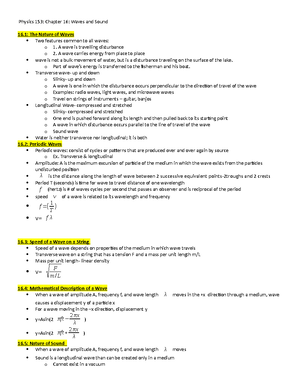 Physics 153 Chapter 16 Notes - Waves and Sounds: Chapter 16 (all ...