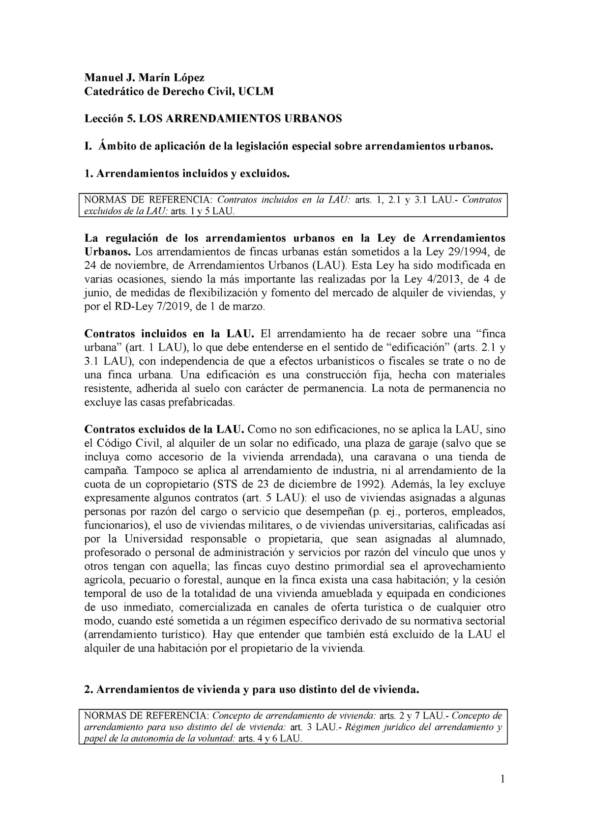 Tema 4 Arrendamientos Urbanos Manuel J Marín López Catedrático De Derecho Civil Uclm