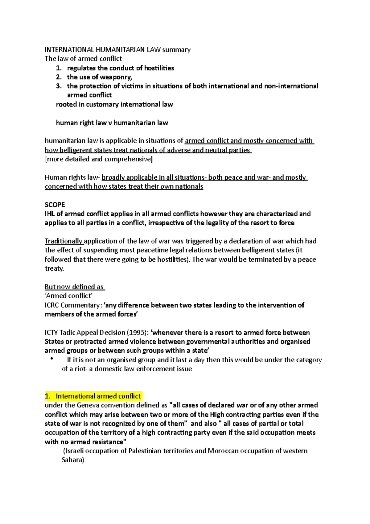 IHL summary - Notes on International Humanitarian Law - INTERNATIONAL ...
