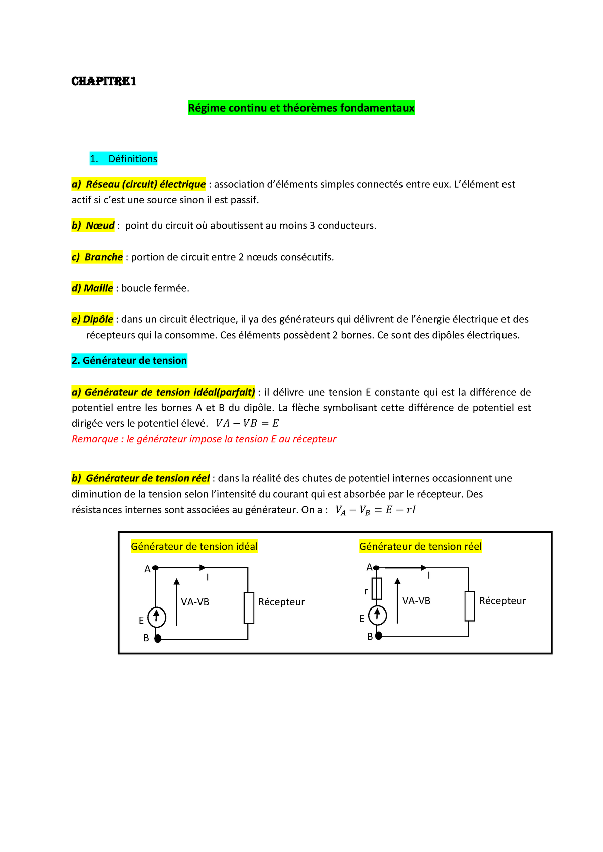 Chapitre 1 Théorèmes Fon - Chapitre 1 Régime Continu Et Théorèmes ...