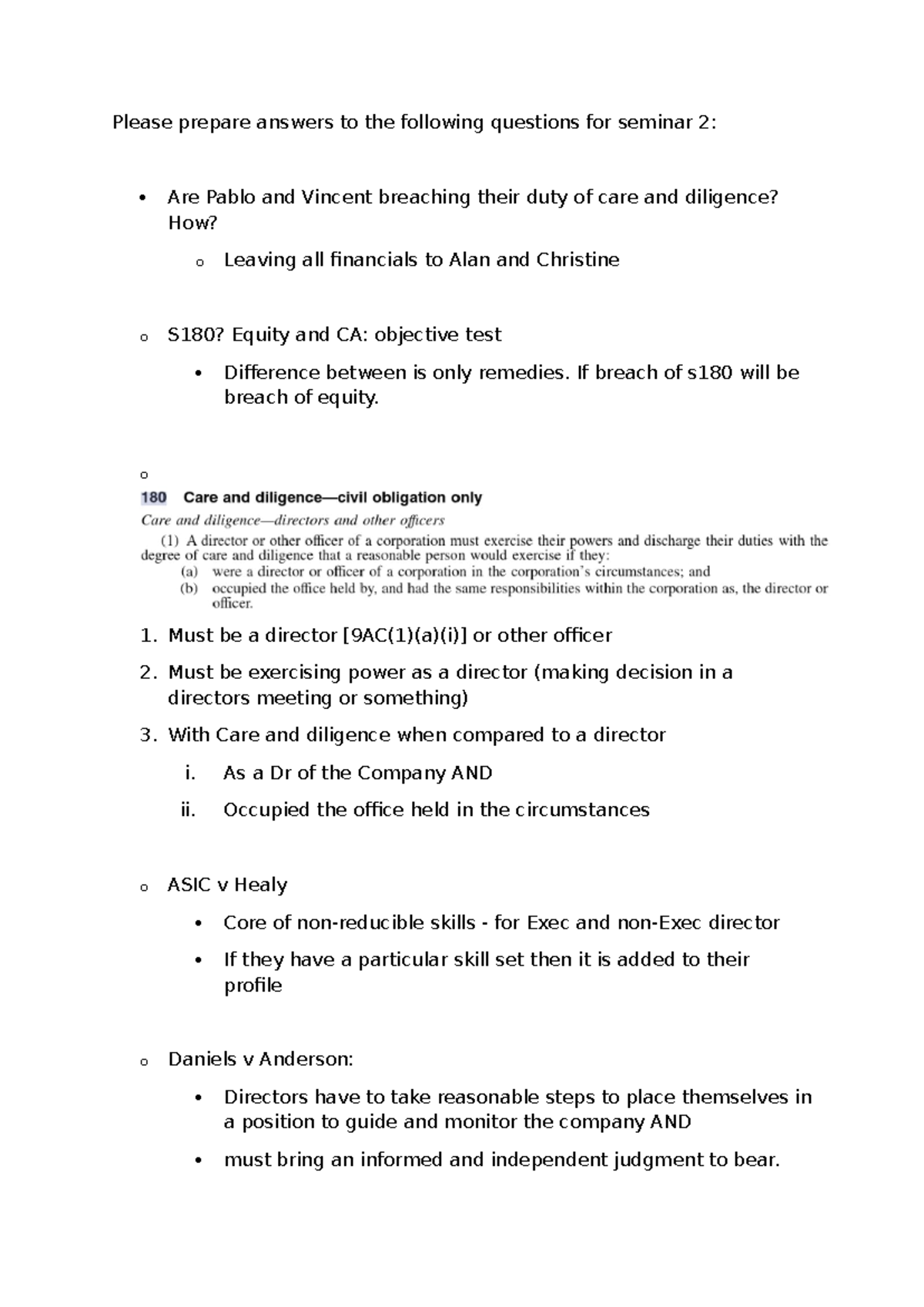 Seminar 2 notes - Please prepare answers to the following questions for ...