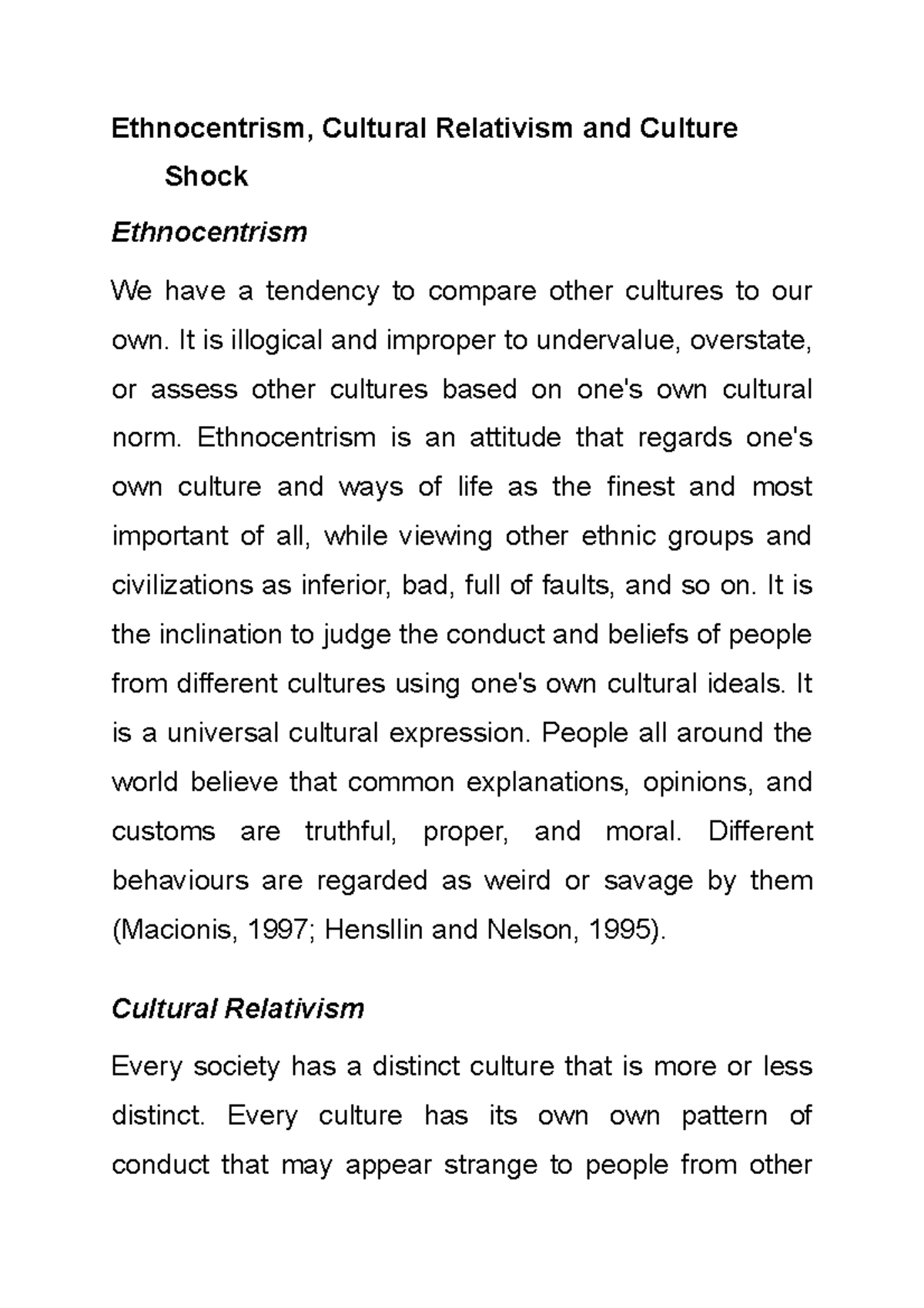 Ethnocentrism - Lecture Notes 3 - Ethnocentrism, Cultural Relativism ...