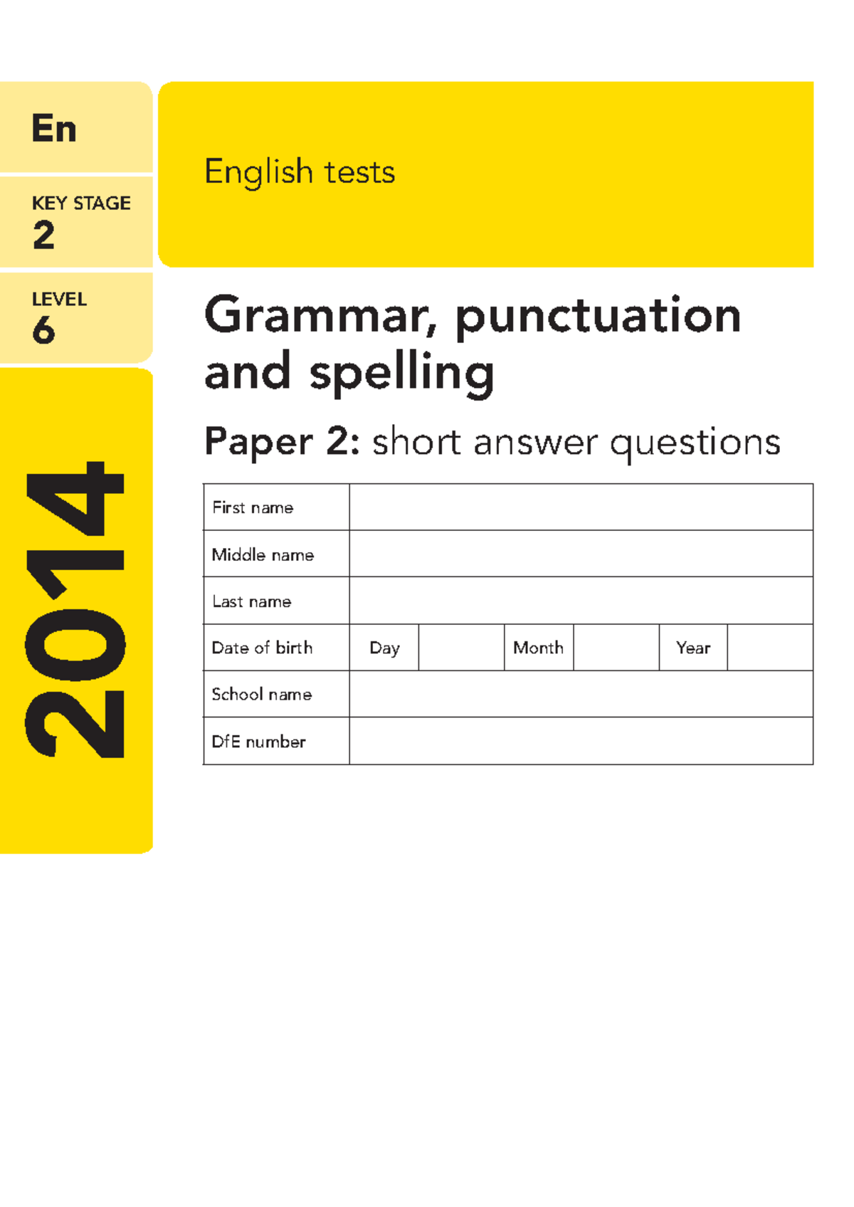 2014 KS2 L6 English GPS short answer booklet - LEVEL 6 KEY STAGE 2 En ...