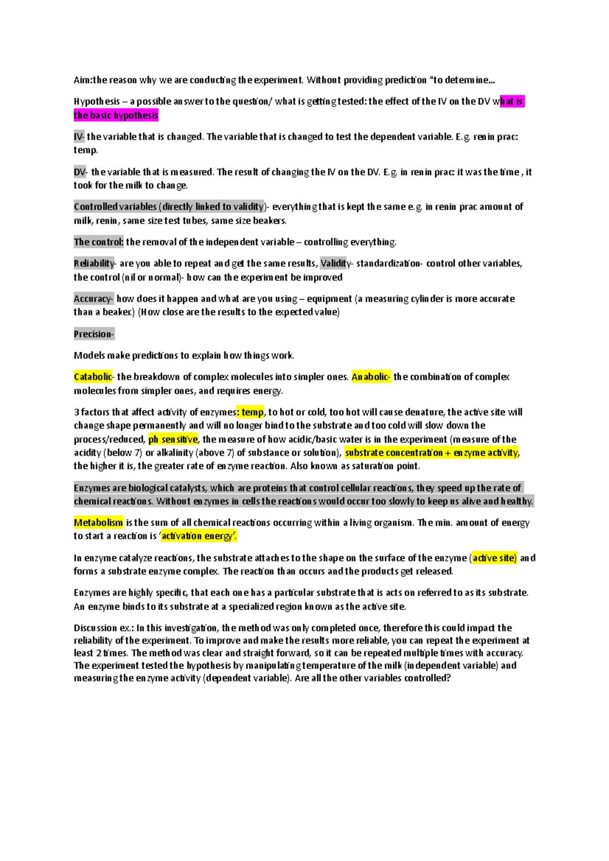 AT1 cheat sheet - Aim:the reason why we are conducting the experiment ...