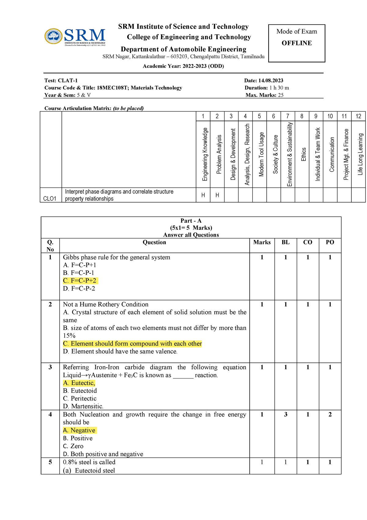 Mt ct1 ans - Study material - SRM Institute of Science and Technology ...