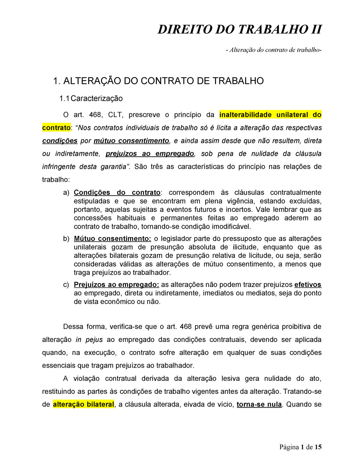 Direito Do Trabalho Altera O Do Contrato De Trabalho Direito Do