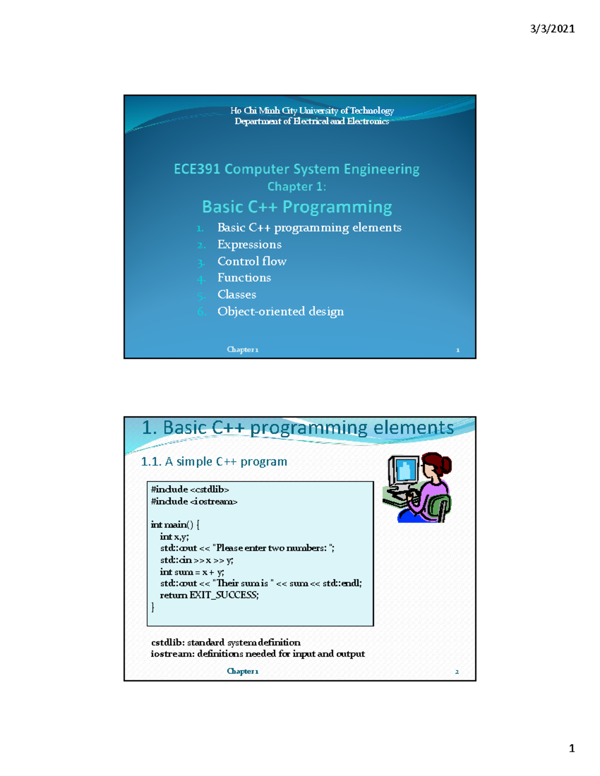 2021 ECE391 Ch1 Basic C++ Programming - 1. Basic C++ programming ...