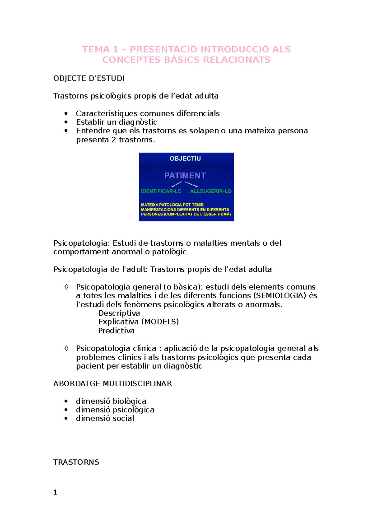 TEMA 1- apuntes ASPECTOS INTRODUCTORIOS DE LA PSICOPATOLOGIA - TEMA 1 ...