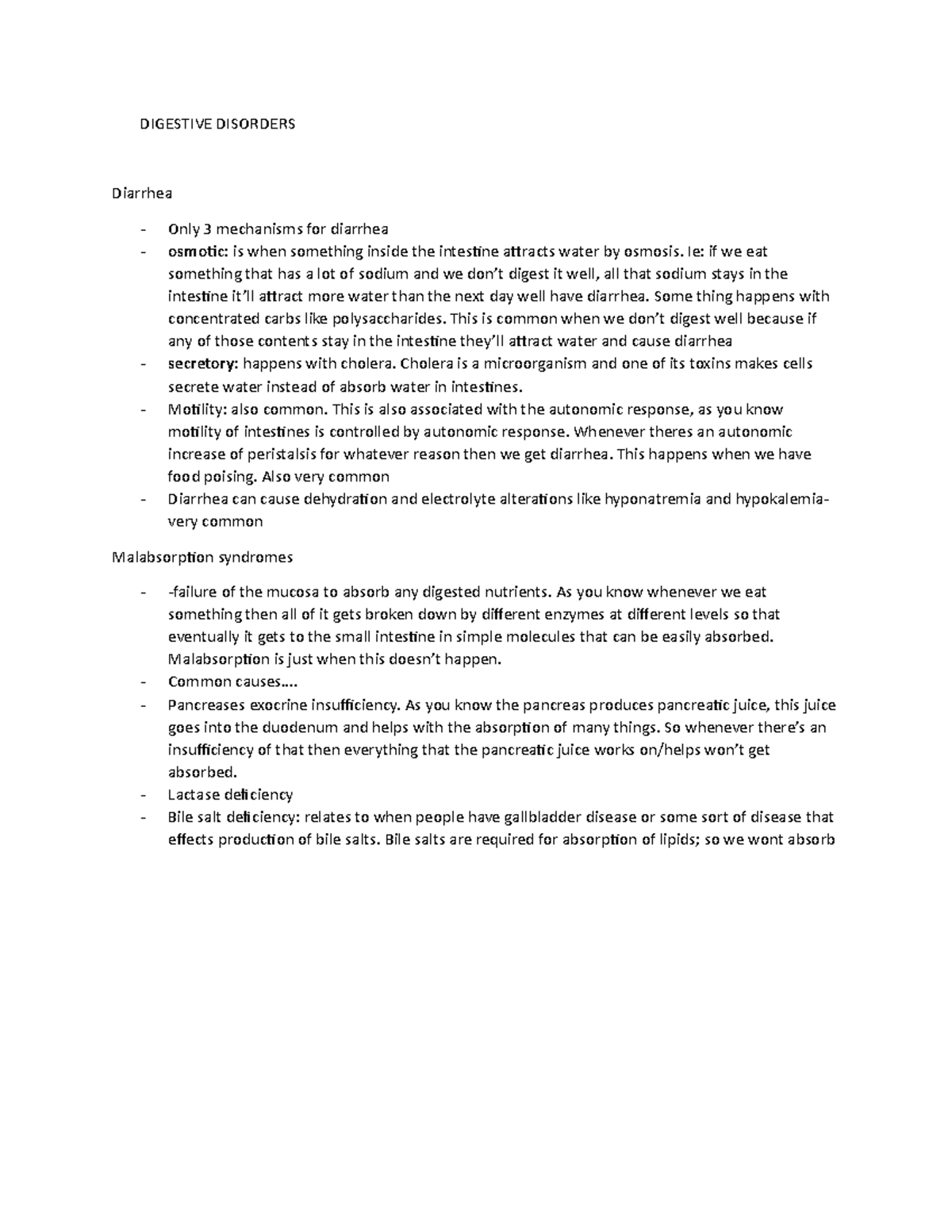 Digestive 1 part 1 - notes - DIGESTIVE DISORDERS Diarrhea Only 3 ...