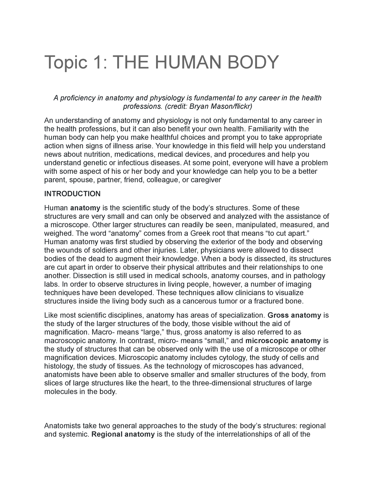 Topic 1 Introduction to Human Body - Anatomy and Physiology Lecture ...