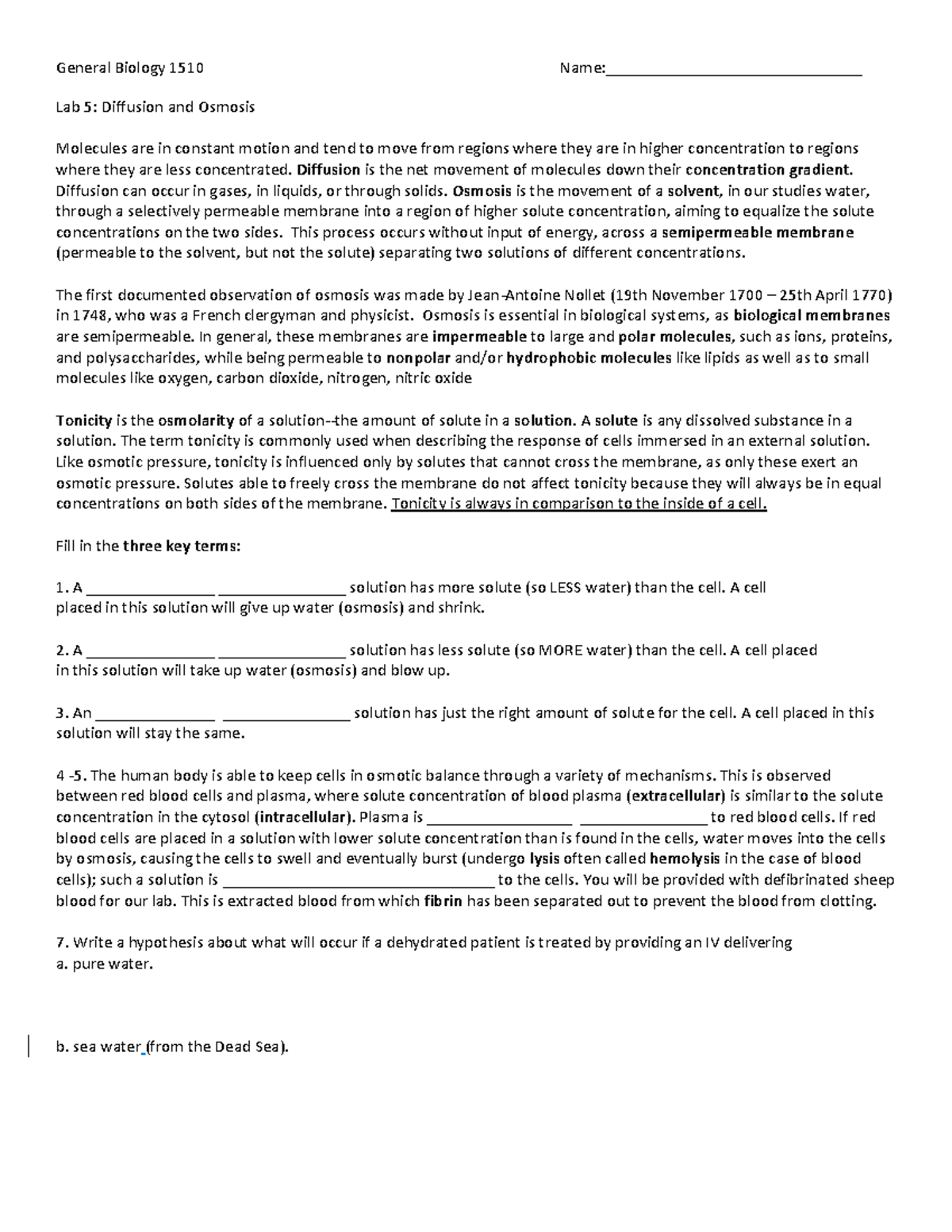 Lab 5 Diffusion and Osmosis - General Biology 1510 Name ...