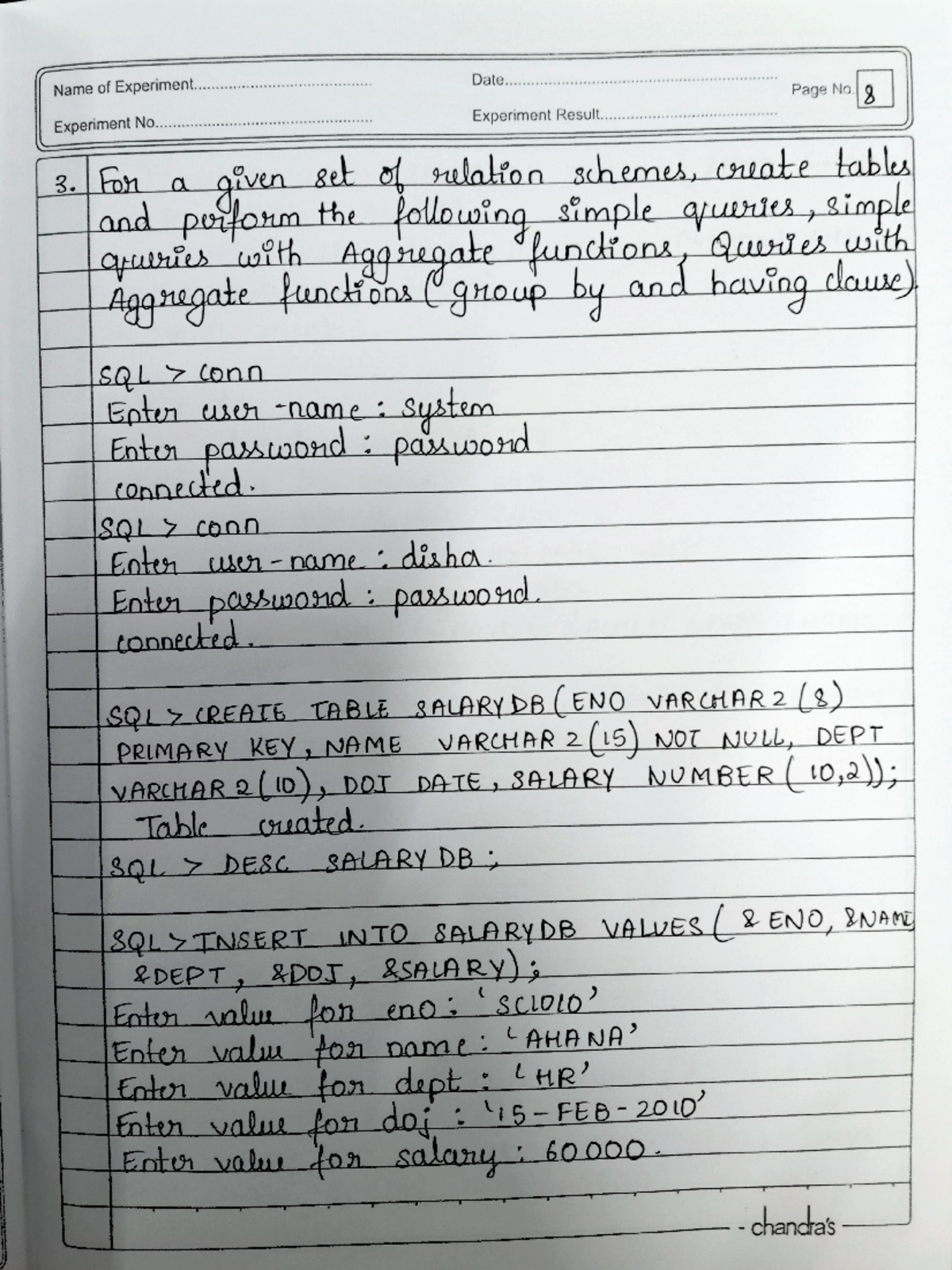 DBMS 3rd program - Name of Experiment.... Experiment No. 3 a |SQL ...