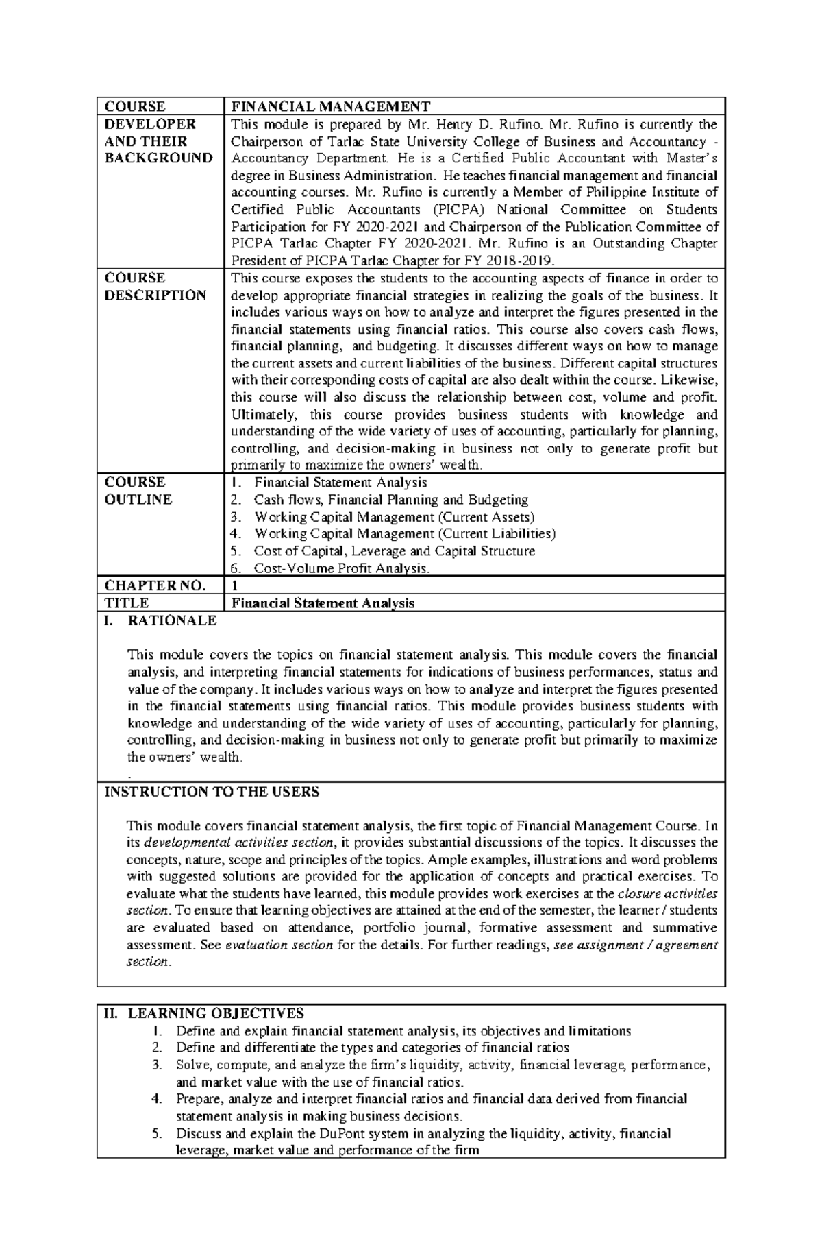 MAS 3 Module 1 Financial Statement Analysis - COURSE FINANCIAL ...