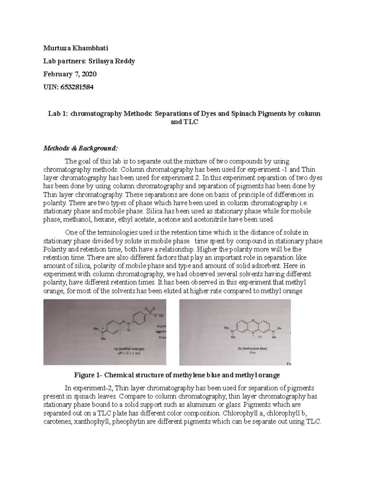 ORGO lab report 1-1 - Murtuza Khambhati Lab partners: Srilasya Reddy ...