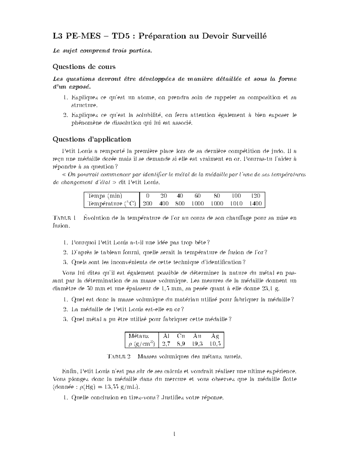 TD5 - Preparation DS - Physique Chimie - L3 PE-MES – TD5 : Pr ...